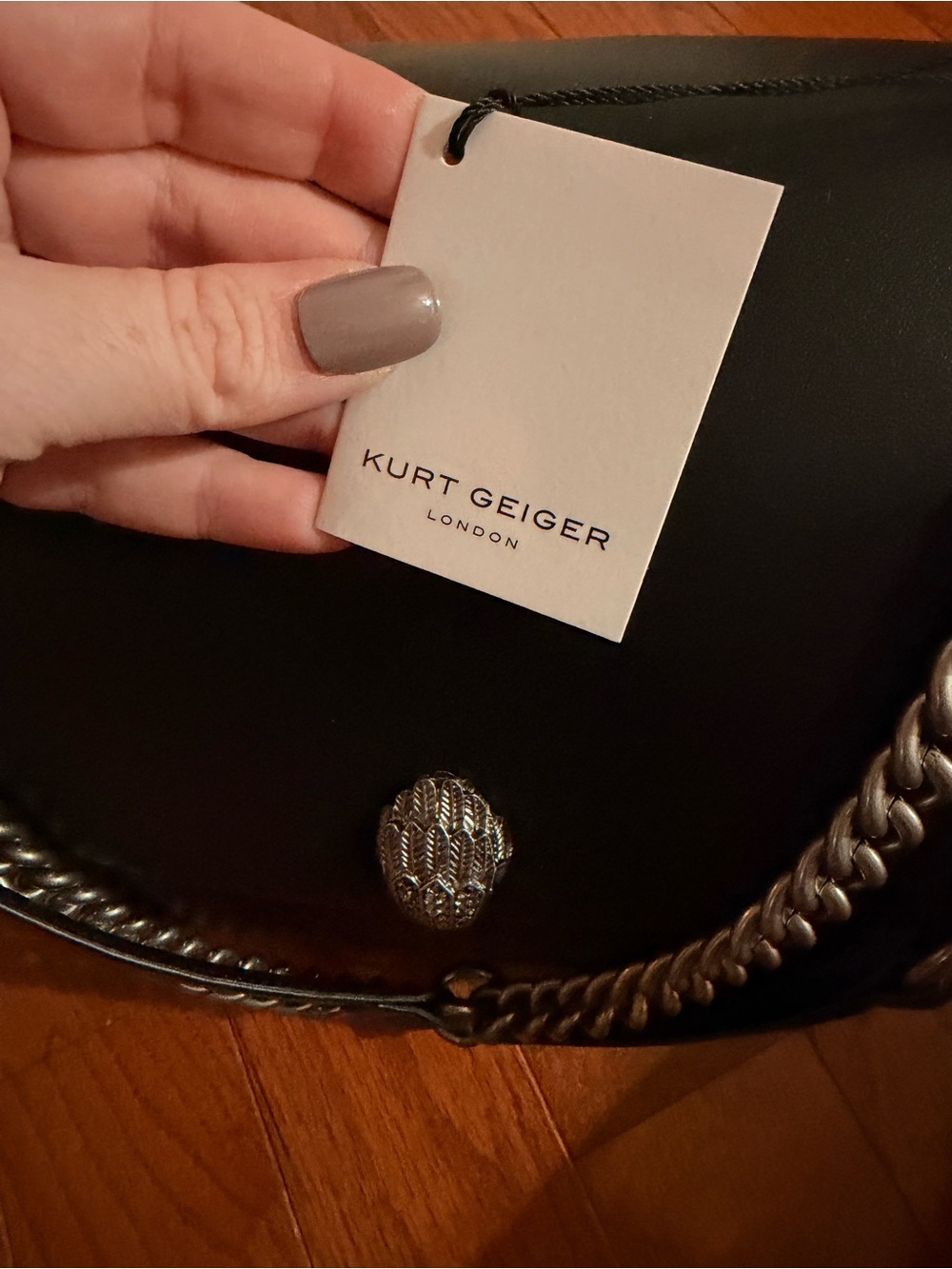 Kurt Geiger Black Lamb Skin Leather XXL Shoulder Bag with Silver Chain - Picture 14 of 14